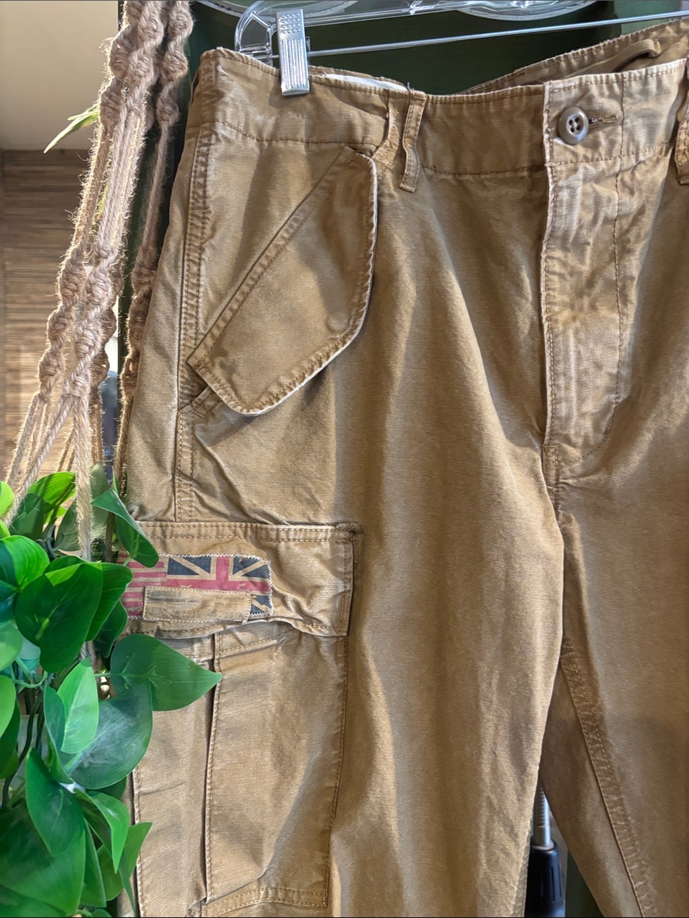 Denim & Supply Ralph Lauren Cargo Pants Men 36 x 32 Khaki Military Utility Flag